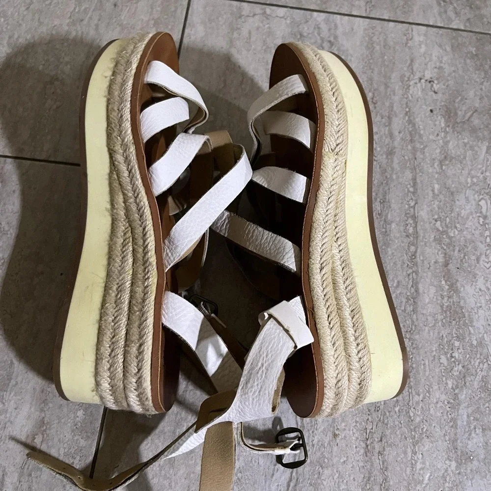 Lucky Brand Espadrille Sandals Womens Size 7 White Platform Ankle Tie Shoes